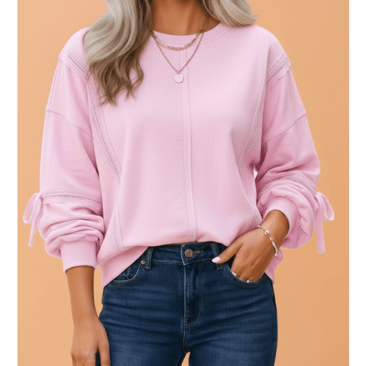 Olla Raw Seam Lace Detail Loose Casual Sweatshirt