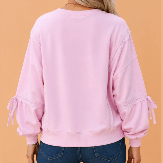 Olla Raw Seam Lace Detail Loose Casual Sweatshirt
