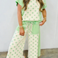 Adele Green Color Block Patchwork Polka Dot Wide Leg Pant Set