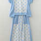 Adele Blue Color Block Patchwork Polka Dot Wide Leg Pant Set