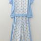 Adele Blue Color Block Patchwork Polka Dot Wide Leg Pant Set