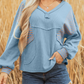 Celeste Dusk Blue Exposed Seam Waffle Striped Patchwork Baggy Pullover