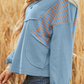 Celeste Dusk Blue Exposed Seam Waffle Striped Patchwork Baggy Pullover