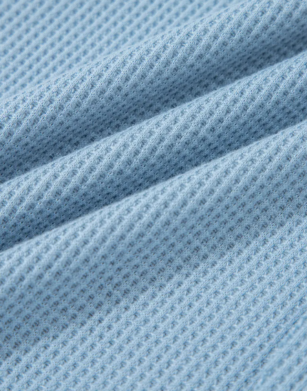 Celeste Dusk Blue Exposed Seam Waffle Striped Patchwork Baggy Pullover