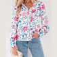 Chancie Pink Floral Print Lace Detail Button-up Long Sleeve Shirt