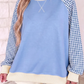 Hollie Mae Light Blue Plaid Sleeve Colorblock Raglan Pullover Sweatshirt
