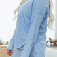 Remy Blue Notched Neck Terry Raw Hem Long Sleeve Top