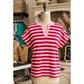 SALE!!!  Bayleigh Pink Stripe Split V Neck Casual T Shirt