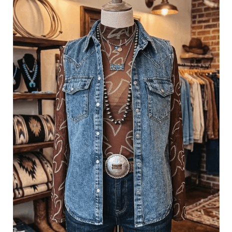 Vonda Denim Button Front Pocket Sleeveless Cowboy Vest