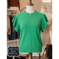 SALE!!!  Carrison Green Ribbed Trim Round Neck Ruffle Short Sleeve Sweater