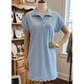 Pammy Beau Blue Snap Button Polo Collar Short Sleeve Scallop Hem Mini Dress