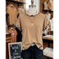 SALE!!!  Lyla French Beige Leopard Trim Round Neck Loose T Shirt