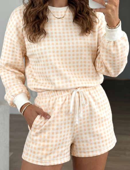 Payton Yellow Plaid Baggy Pullover Drawstring Casual Shorts 2pcs Outfit