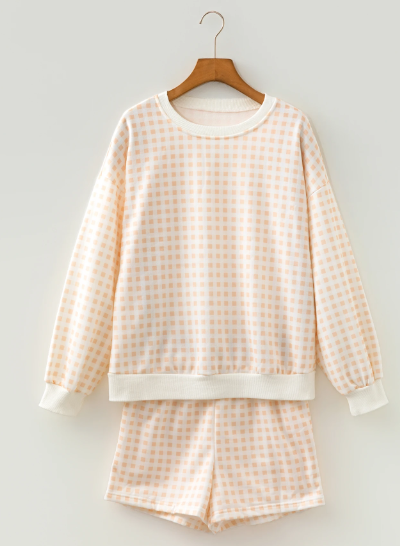 Payton Yellow Plaid Baggy Pullover Drawstring Casual Shorts 2pcs Outfit
