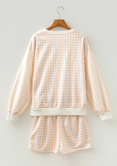 Payton Yellow Plaid Baggy Pullover Drawstring Casual Shorts 2pcs Outfit