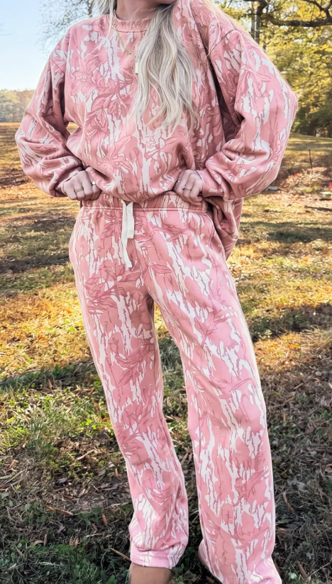 Naylah Pink Abstract Floral Print Loose Pullover Drawstring Pants 2pcs Set