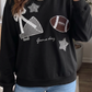 Artessa Black Gingham Patch Embroidered Rugby Game Day Stars Sweatshirt