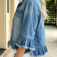 Linnea Blue Ruffle Hem Raw Edge Half Sleeve Western Denim Jacket