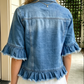Linnea Blue Ruffle Hem Raw Edge Half Sleeve Western Denim Jacket