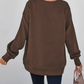Madisyn Coffee Textured Round Neck Drop Shoulder Pullover Sweatshirt