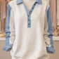 SALE!!!  Mirasol Light Grey Denim Patchwork Buttoned Polo Collar Long Sleeve Top