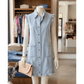 SALE!!!  Kadie Beau Blue Ruffled Edge Collared Shift Denim Dress with Pockets