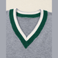 Magdelene Grey Contrast Striped Trim V Neck Varsity Sweater