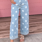 Quinly Sky Blue Polka Dot Ankle-Length Metal Button Casual Jean