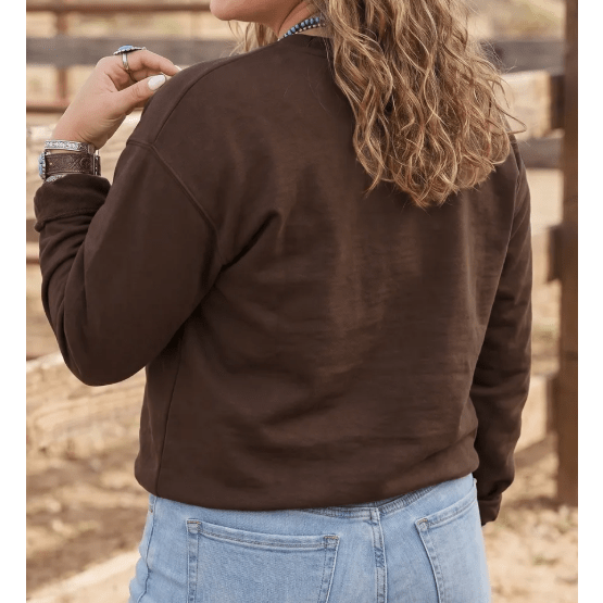 Coffee Floral Buffalo Plaid Striped Embroidered Patch Western Pullover Sweatshirt