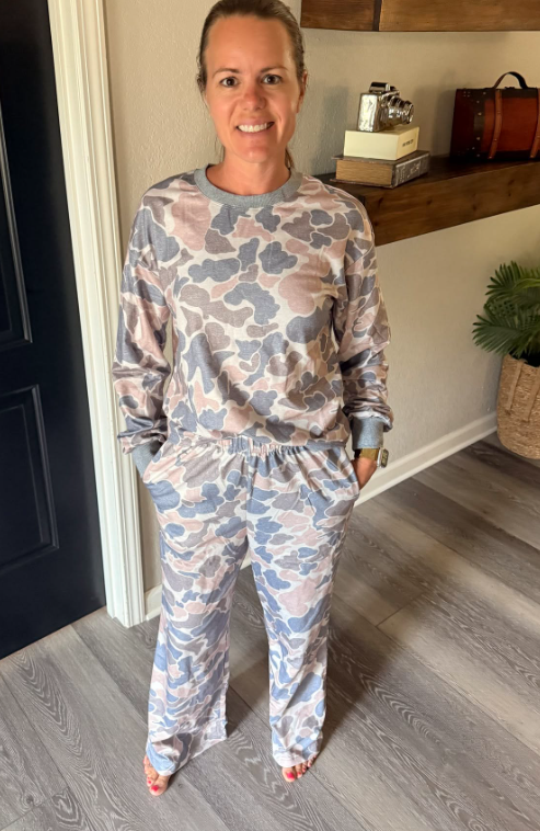 Shannen Camouflage Print Long Sleeve Top Loose 2pcs Pants Set