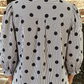 Naveen Black Polka Dot Striped Print Ruffle Stand Neck 3/4 Sleeve Shift Shirt