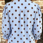 Naveen Blue Polka Dot Striped Print Ruffle Stand Neck 3/4 Sleeve Shift Shirt