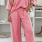 Angelonia Pink Leopard Print Varsity Striped Detail 3/4 Sleeve Top Shift Pant Set