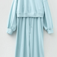 Cherie Misty Blue Drop Shoulder Puff Sleeve Crop Pullover Drawstring Wide Leg Pants Set