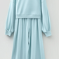 Cherie Misty Blue Drop Shoulder Puff Sleeve Crop Pullover Drawstring Wide Leg Pants Set