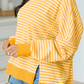 Jaiden Yellow Stripe Textured Knit Color Block Trim Split Hem Long Sleeve Top