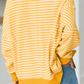 Jaiden Yellow Stripe Textured Knit Color Block Trim Split Hem Long Sleeve Top