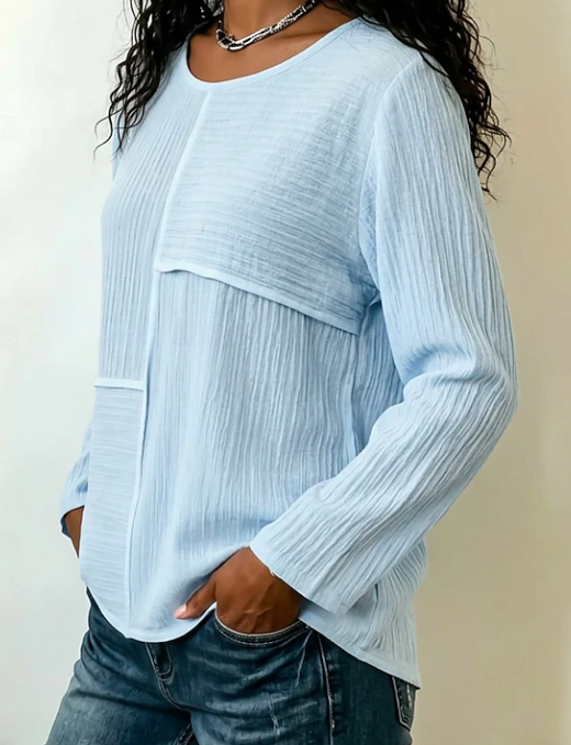 Joyce Textured Blue Panel Blouse