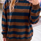 Delcia Brown Stripe Colorblock Mock Neck Relaxed Sweatshirt