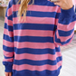 Delcia Blue/Pink Stripe Colorblock Mock Neck Relaxed Sweatshirt