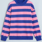 Delcia Blue/Pink Stripe Colorblock Mock Neck Relaxed Sweatshirt