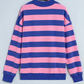 Delcia Blue/Pink Stripe Colorblock Mock Neck Relaxed Sweatshirt
