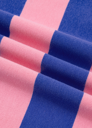 Delcia Blue/Pink Stripe Colorblock Mock Neck Relaxed Sweatshirt