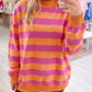Delcia Orange Stripe Colorblock Mock Neck Relaxed Sweatshirt