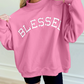 Hot Pink Oversized Blessed Embroidered Mock Neck Sweatshirt