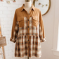 Griselda Khaki Plaid Color Block Patchwork Ruffle Hem Tunic Shirt Dress