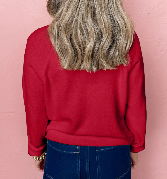 Racing Red MERRY Letter Pattern Christmas Raglan Sleeve Sweater