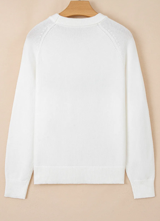 White MERRY Letter Pattern Christmas Raglan Sleeve Sweater