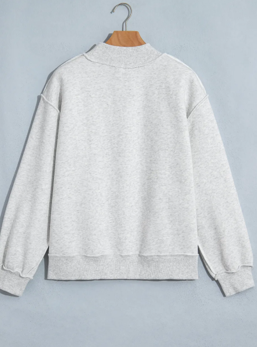 Grey WWJD Mixed Pattern Embroidered Patch Graphic Mock Neck Sweatshirt