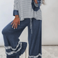 Tania Blue Stripe V Neck Ruffle Contrast Sleeve Top Drawstring Pants 2pcs Set